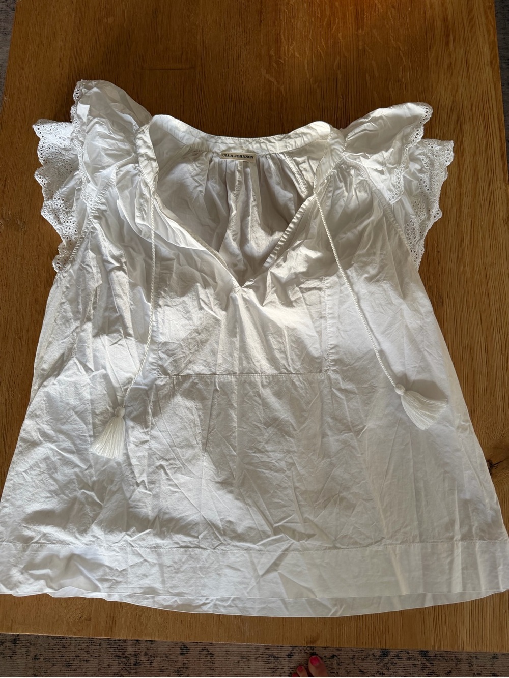 Ulla Johnson White Gathered Cotton Blouse